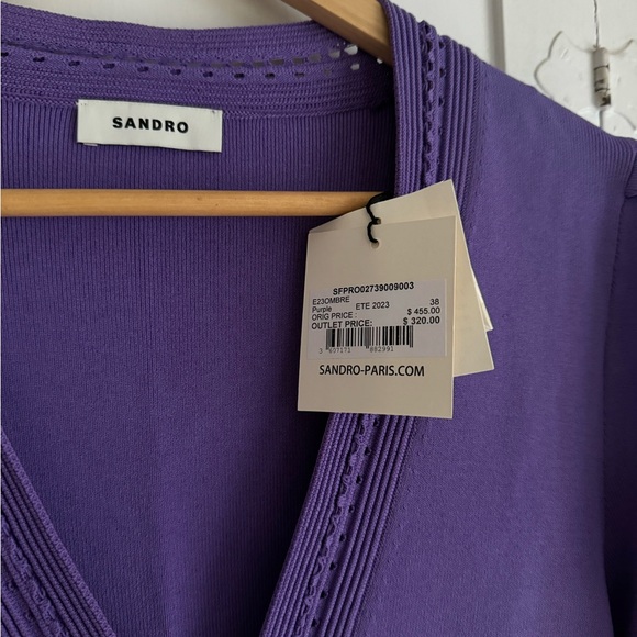Sandro Purple Pointelle Knit Mini Dress sz 38 - Picture 12 of 15